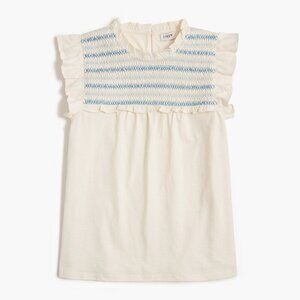 J Crew Womens White Blue Smocked Ruffle Lightweight Sleeveless Top Size Medium
